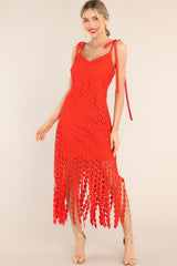Heart On Display Red Heart Lace Midi Dress - Red Dress