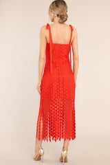 Heart On Display Red Heart Lace Midi Dress - Red Dress