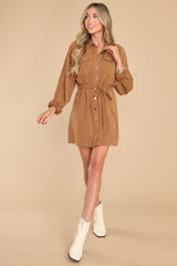 Here To Dance Camel Brown Mini Dress - Red Dress