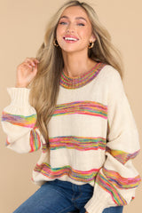 Holding On Tight Ivory Multi Stripe Sweater - Red Dress