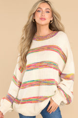 Holding On Tight Ivory Multi Stripe Sweater - Red Dress