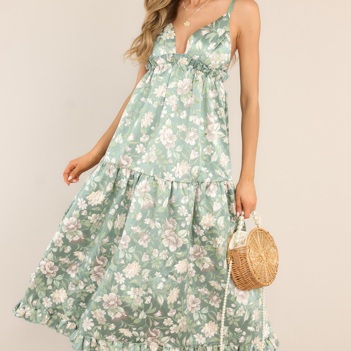 green emerald velvet dress I Can't Wait Sage Green Maxi Dress - All Dresses main image 0