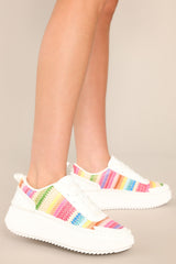 I Deserve Happiness Rainbow Knitted Platform Sneakers - Red Dress