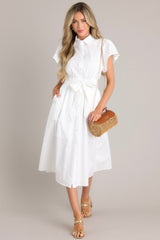 I Just Know White Cotton Button Front Midi Dress - Red Dress