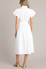 I Just Know White Cotton Button Front Midi Dress - Red Dress