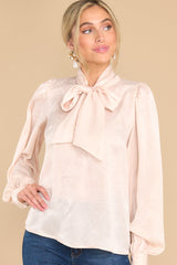 I'm In Charge Champagne Pink Tie Neck Top - Red Dress