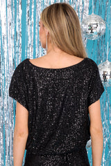 I'm Tempted Black Sequin Top - Red Dress