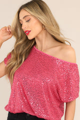 I'm Tempted Hot Pink Sequin Top - Red Dress