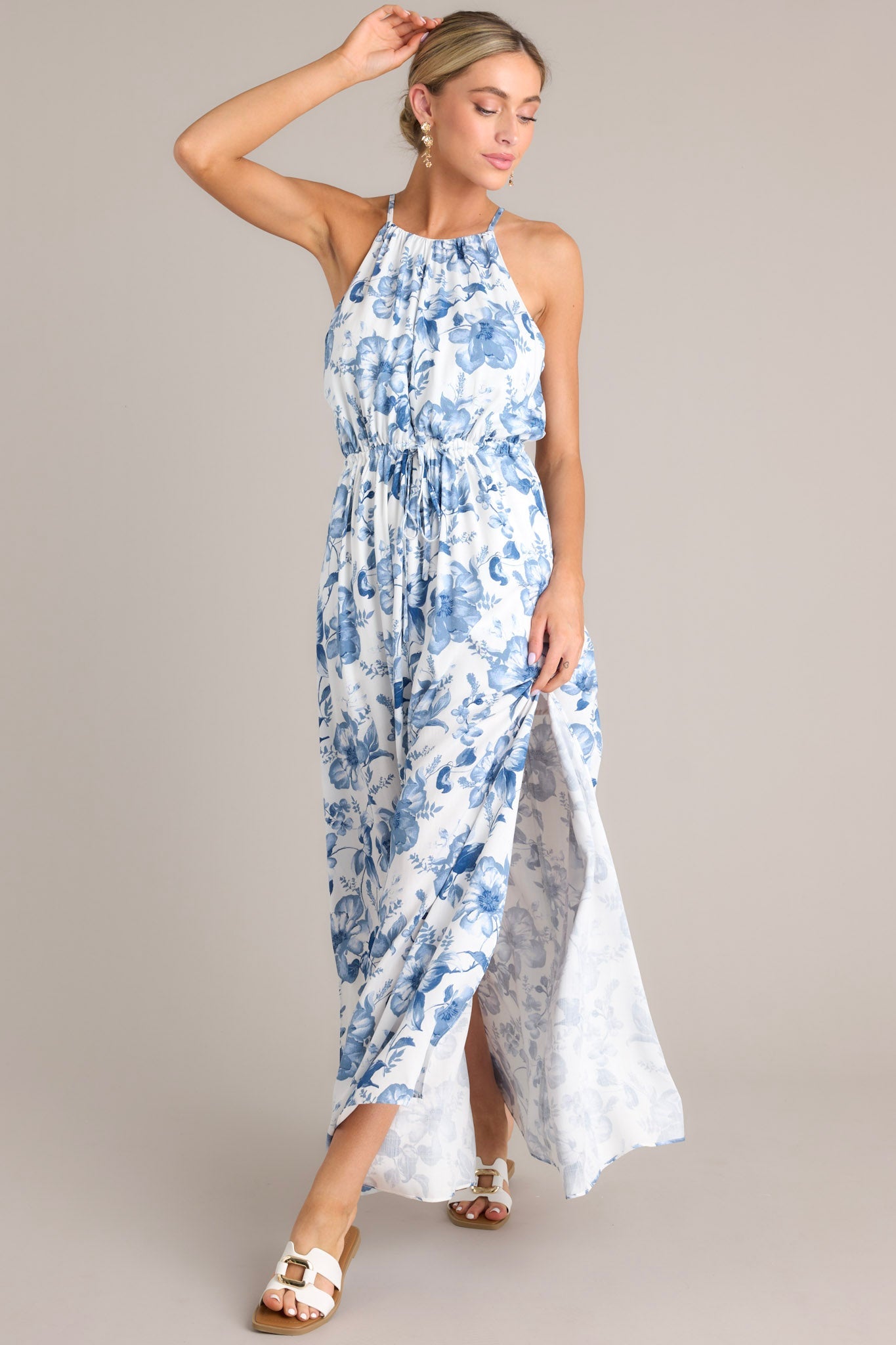 Blue & White Floral Maxi Dress - All Dresses | Red Dress