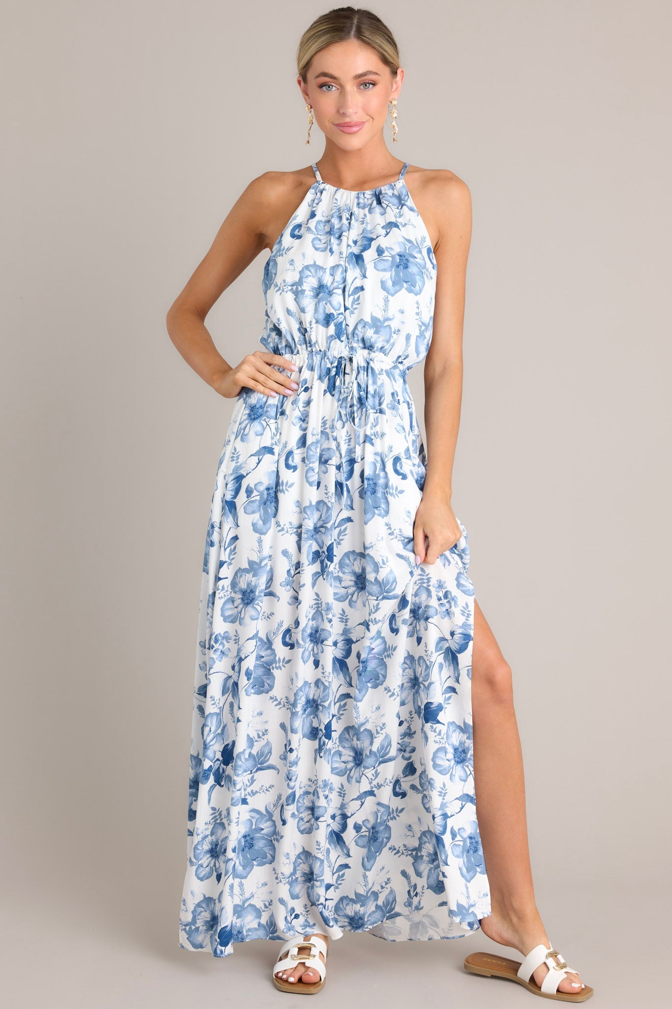 Blue & White Floral Maxi Dress