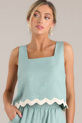 In My Dreams Sage Green Scalloped Cropped Top - Red Dress