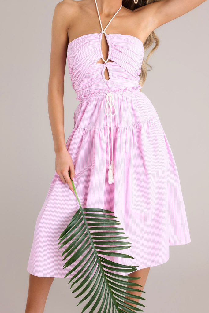Graceful Blush Pink Halter Midi Dress