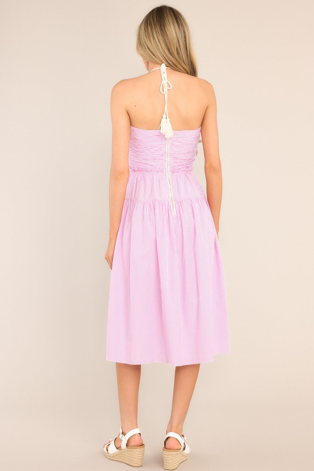 Minimalist Luxe Halter Midi Dress Pink