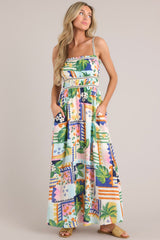 In The Sand Sky Blue Tropical Print Maxi Dress - Red Dress