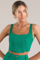 In This Moment Kelly Green Linen Blend Crop Top - Red Dress