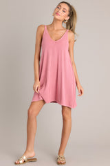 Into The Sky Ribbed Rose Pink Mini Dress - Red Dress