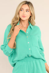 Island Hopping Kelly Green Gauze Button Front Top - Red Dress