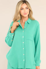 Island Hopping Kelly Green Gauze Button Front Top - Red Dress