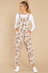 It's All Peachy Cream Floral Print Overalls - Red Dress
