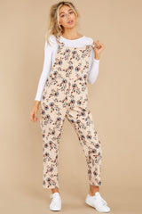 It's All Peachy Cream Floral Print Overalls - Red Dress