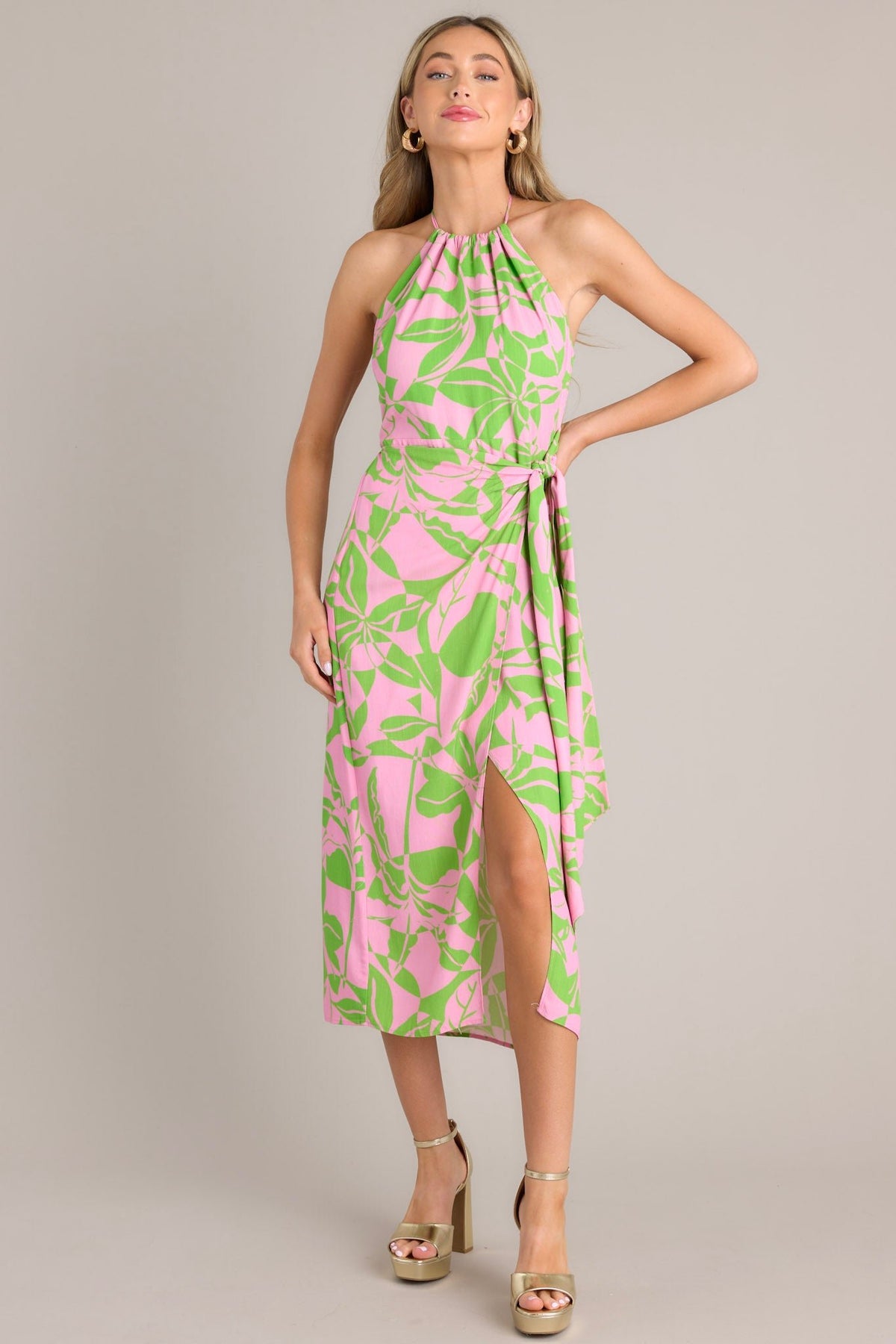Malia Halter Dress - Pink/Green Paisley