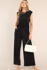 It's Your Life Black Ribbed Wide Leg Pants - Red Dress