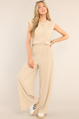 It's Your Life Natural Ribbed Wide Leg Pants - Red Dress