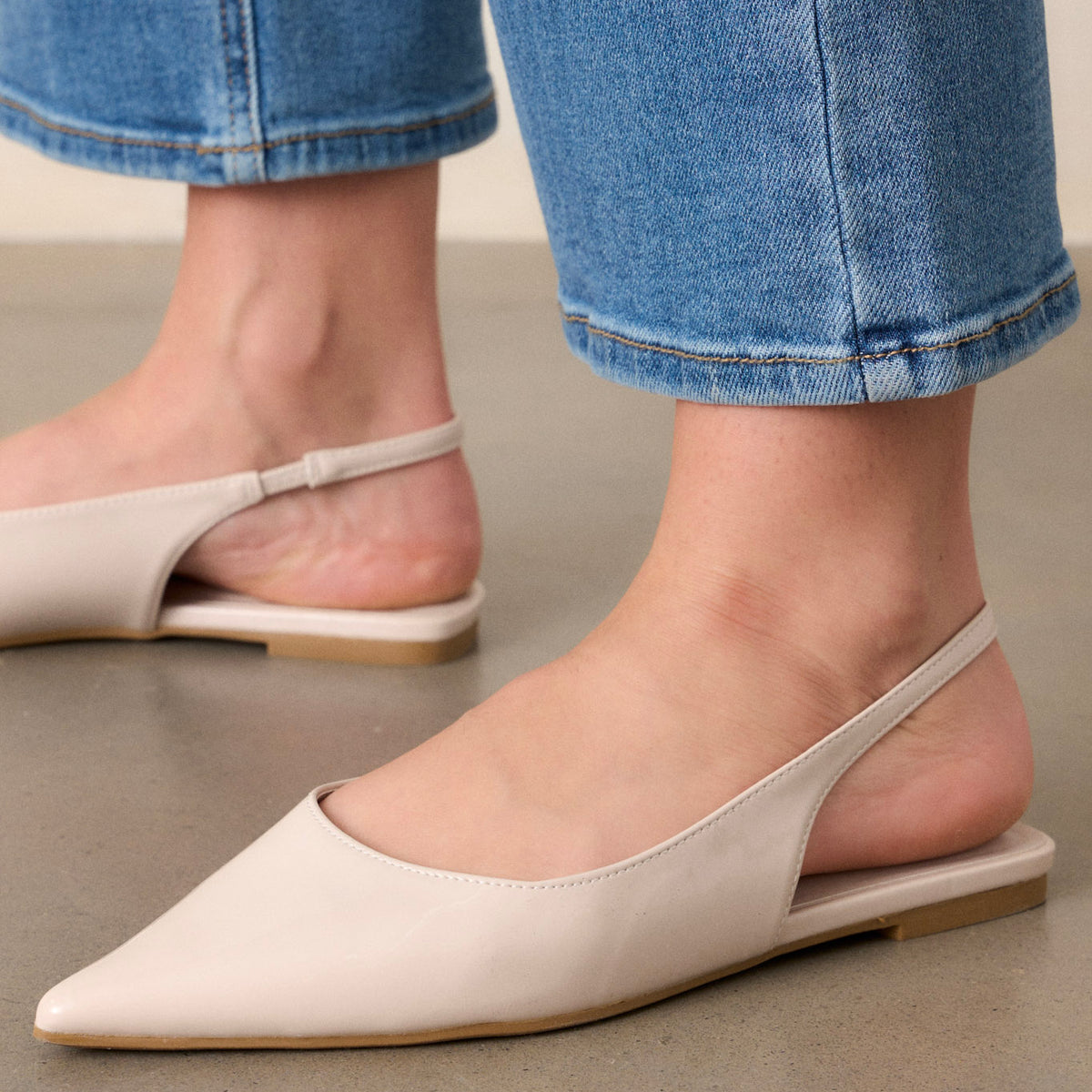 Ivory Pointed-Toe Slingback Flats - All Flats | Red Dress