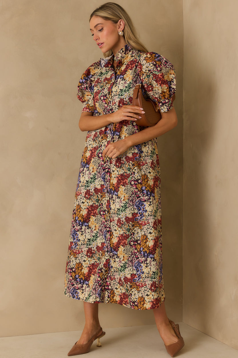 IMPERIAL COTTON SILK CONTRAST TRIM MAXI DRESS - ORITENTAL PRINT