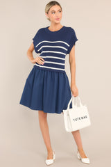Journey Continues Navy & White Stripe Sweater Mini Dress - Red Dress