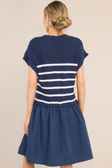 Journey Continues Navy & White Stripe Sweater Mini Dress - Red Dress
