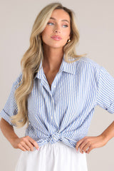 Journey Of Love Blue Striped Button Front Top - Red Dress
