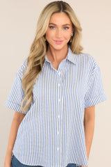 Journey Of Love Blue Striped Button Front Top - Red Dress