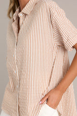 Journey Of Love Tan Striped Button Front Top - Red Dress