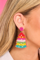 Joy To The World Multi-Colored Beaded Earrings - Red Dress