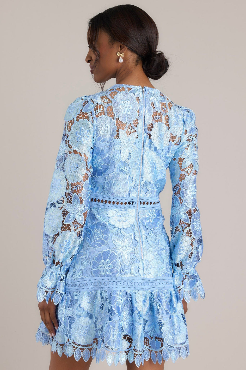 Light Blue Floral Embroidered Mini Dress