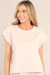 Keep It Creative Light Taupe Textured Short Sleeve Top - Red Dress