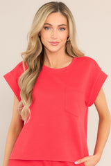 Keep It Creative Red Textured Short Sleeve Top - Red Dress