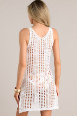 Kind Of Coastal White Open Knit Mini Cover Up Dress - Red Dress