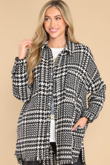 Later On Black Houndstooth Coat - Red Dress