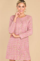Lead By Example Pink Tweed Dress - Red Dress