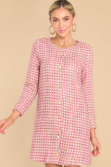 Lead By Example Pink Tweed Dress - Red Dress