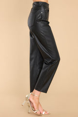Leather-Like Ankle Skinny Luxe Black Pants - Red Dress