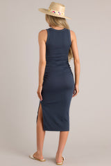 Let It All Go Charcoal Blue Bodycon Midi Dress - Red Dress