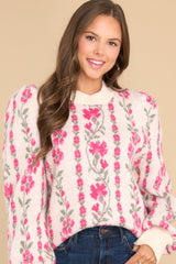 Let Your Light Shine Ivory Floral Sweater - Red Dress