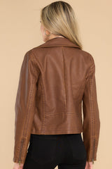 Lets Ride Brown Faux Leather Moto Jacket - Red Dress