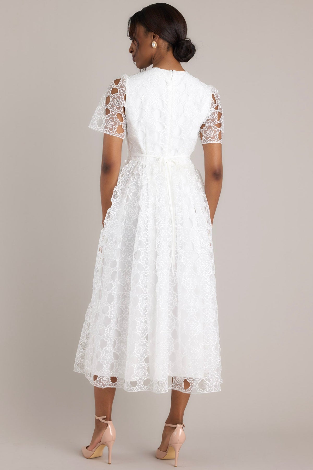 White Floral Embroidered Midi Dress - All Dresses | Red Dress