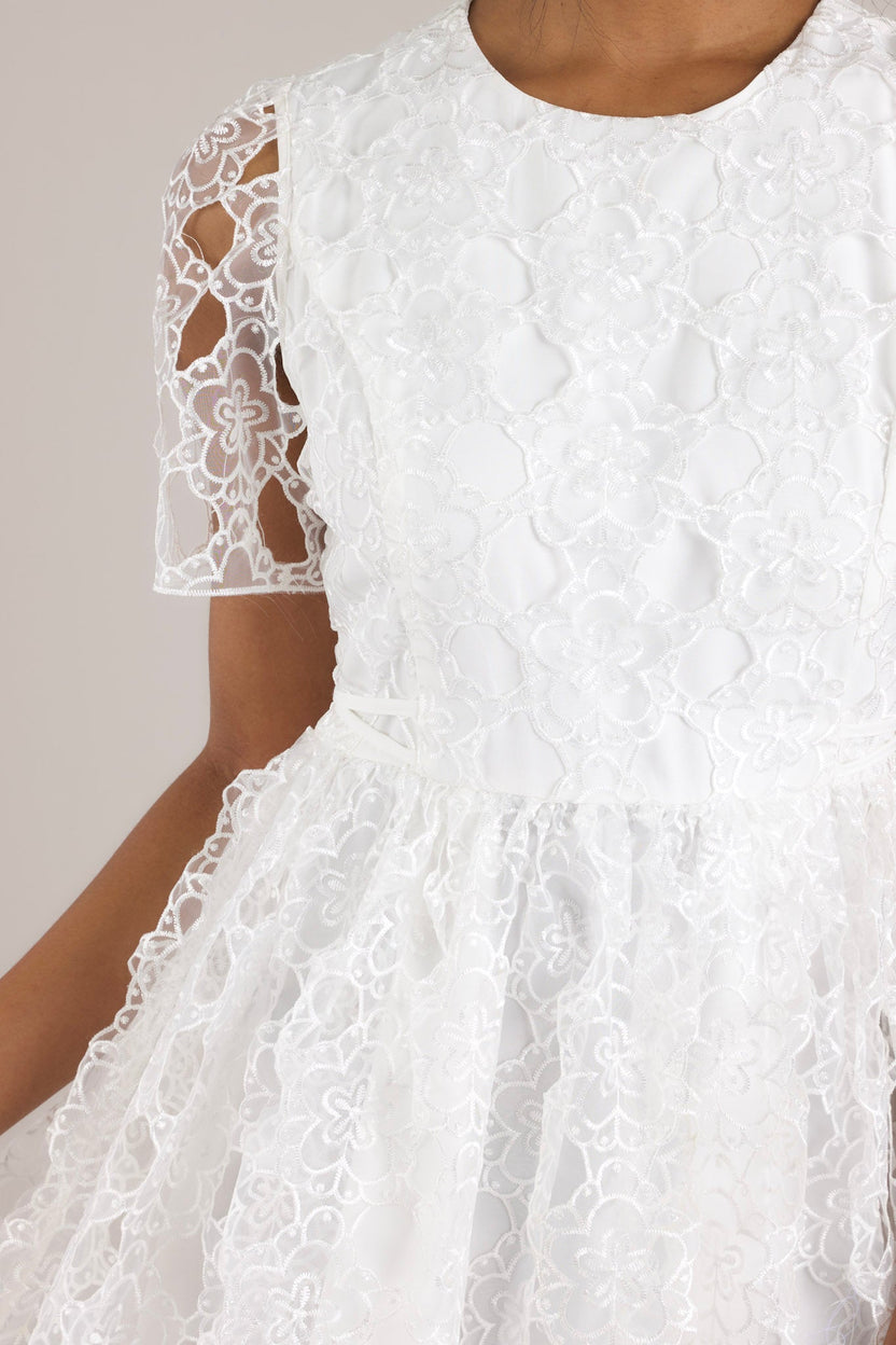 White Floral Embroidered Midi Dress