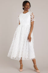Life’s Pathways White Floral Embroidered Midi Dress - Red Dress