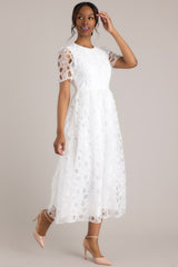 Life’s Pathways White Floral Embroidered Midi Dress - Red Dress
